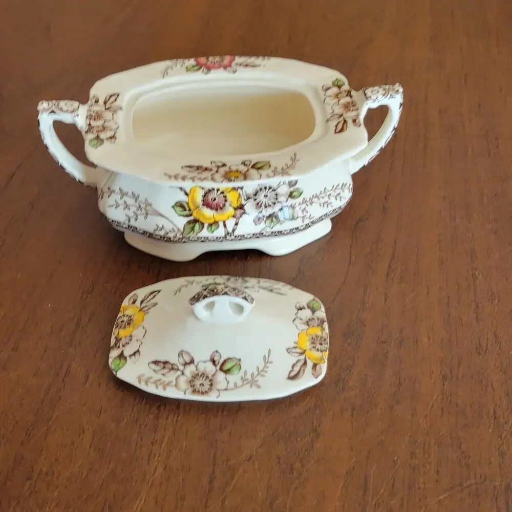 Vintage Alfred Meakin Medway Sugar Dish Bowl With Lid Floral England